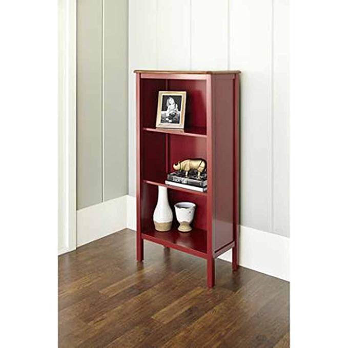 Bookcase with 3-shelves and a Curved, Deep Walnut Finished Top Panel Is a Stylish, Noteworthy and Ideal Storage Area for Your Home or Office. This Bookshelf Is a Beautiful Cabinet That Will Put Extra Storage Space in Your Kitchen. (red)