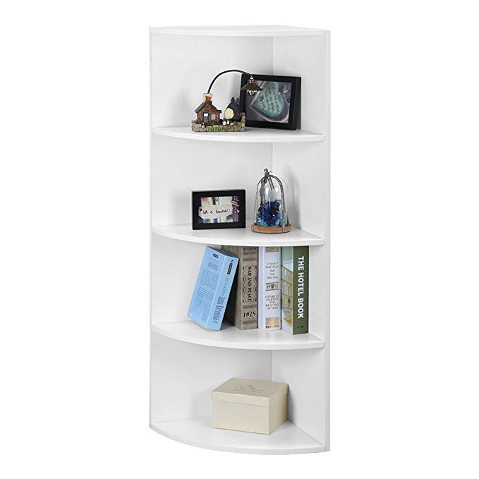 LANGRIA 5-Tier Corner Bookcase Shelf Mutipurpose Display Rack Organizer, Freestanding Modular Shelving, Casual Home Office Furniture, White Finish