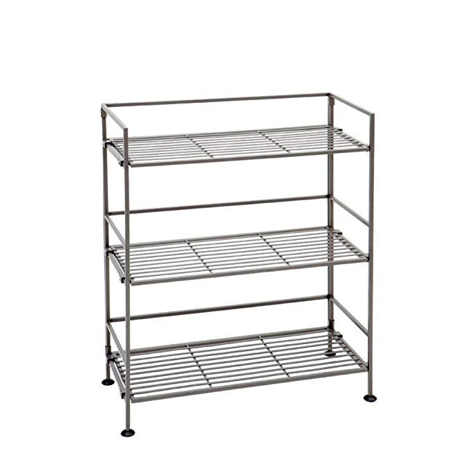 3-Tier Bookcase with Wrought Iron Rectangular Shelves in Satin Pewter
