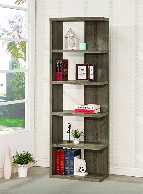 Coaster Contemporary Weathered Grey Semi-Backless Five Shelf Bookcase