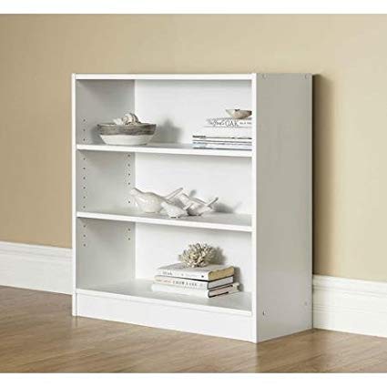Mainstays 3-Shelf Bookcase | Wide Bookshelf Storage Wood Furniture (White)