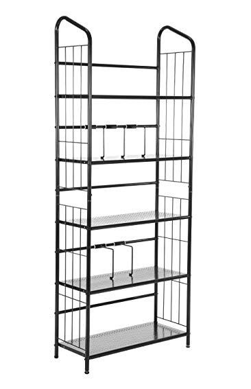 MaidMAX 5 Tiers Metal Bookcase with Adjustable Bars, Black