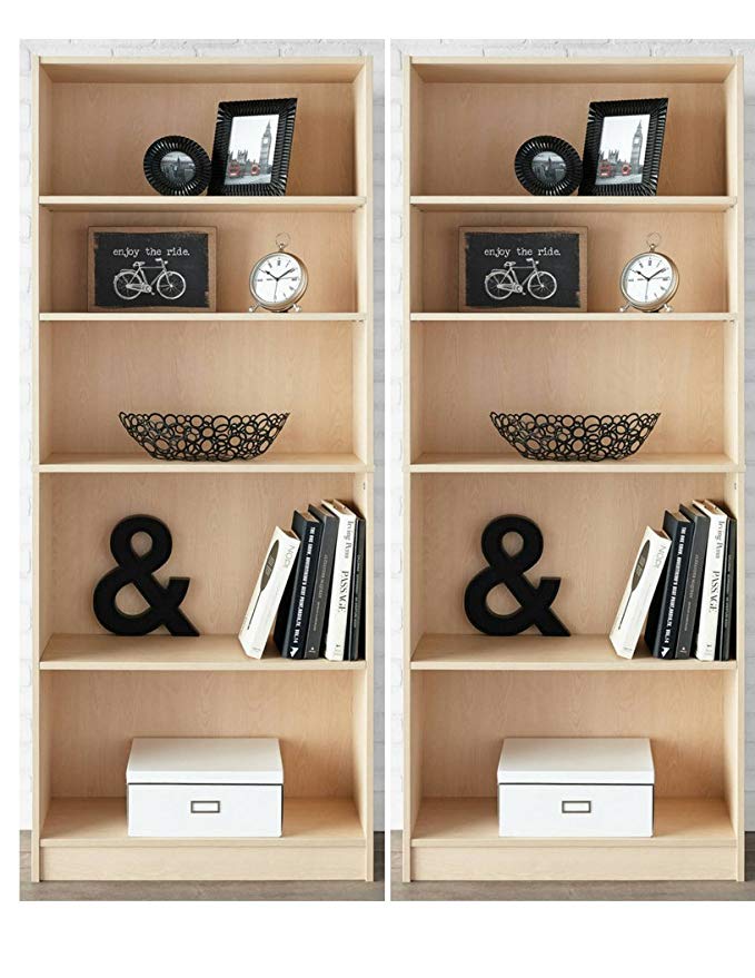 Mainstay` Pack of 2 Natural 5-Shelf Wood Bookcase