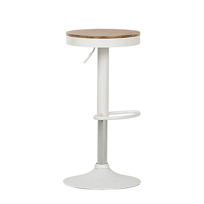 South Shore 100178 Crea White Adjustable Metal Stool with Wood Seat