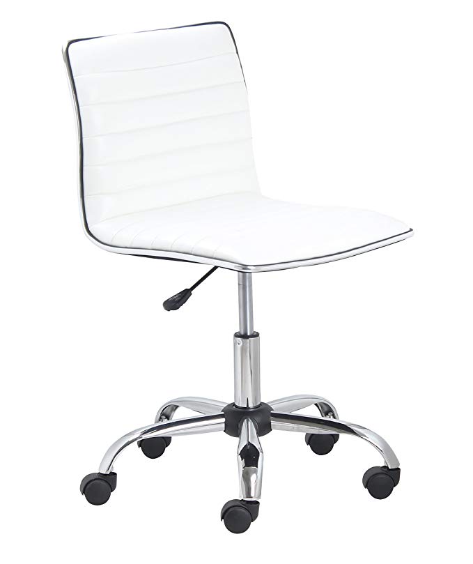 BTExpert Swivel Mid Back Armless Ribbed Designer Task Chair Leather Upholstery, White