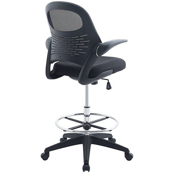 Modway Stealth Drafting Chair in Black - Reception Desk Chair - Tall Office Chair for Adjustable Standing Desks - Drafting Table Chair - Flip-up Arms