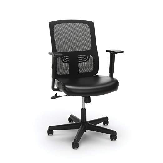 Essentials Ergonomic Task Chair - Mesh Back and Leather Seat with Arms, Black (ESS-3048-BLK)