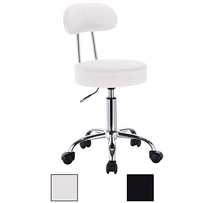 WOLTU ABSX1008whi-c 1x Faux Leather Adjustable Swivel Chair Stool with Backrest and Casters Hydraulic Gas Lift Office/Lab/Medical/Spa/Massage/Beauty/Pub Stool Seat Height:18.5