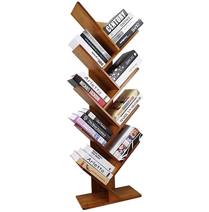 COPREE Bamboo 9-Shelf Tree Bookshelf Book Rack Display Storage Organizer Bookcase Shelving Free Standing Bookshelves for CDs, Movies & Books Holder