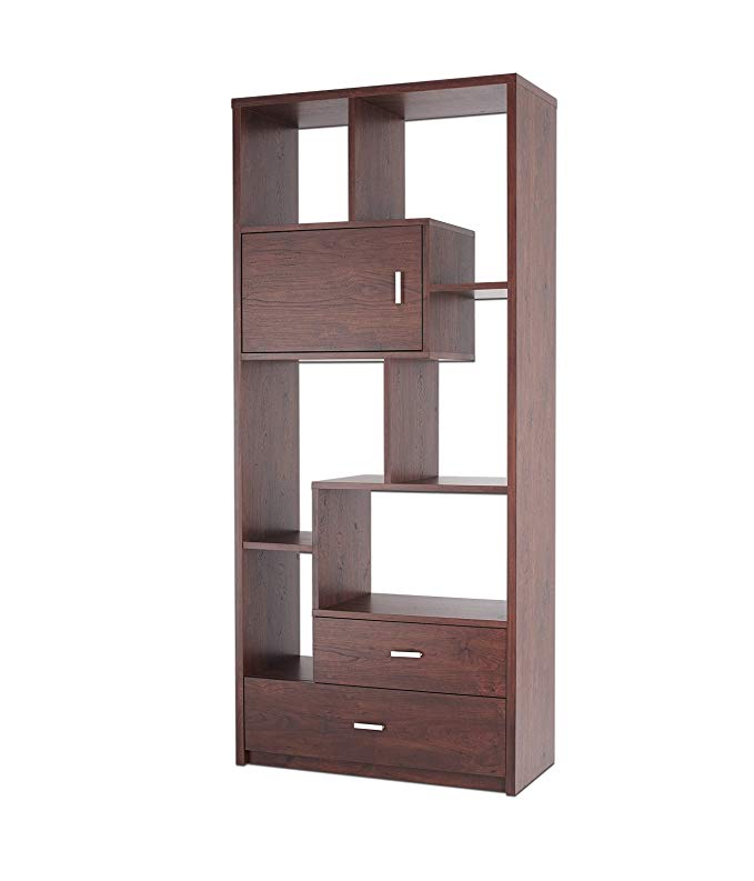 HOMES: Inside + Out ioHOMES Pollock Modern Display Case with Drawers, Vintage Walnut