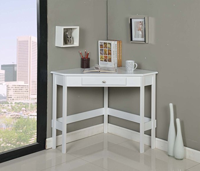 Kings Brand Furniture Wood Corner Desk With Drawer (White)