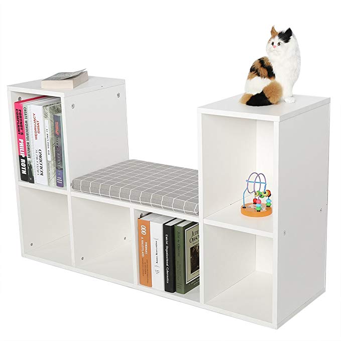 Yosoo Multi-Functional Wooden Storage Shelf Bookshelf Bookcase with Reading Nook Home Office Use Practical New (White)