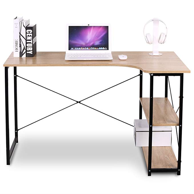 WOLTU L-Shaped Corner Computer Office Desk Modern PC laptop Workstation Table Home Office Desk Wood&Metal Black (Woodlook)