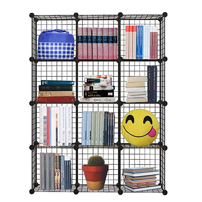 Genenic 12 Cube Closet Organizer, Garage Storage Racks Sets, Shelf Cabinet, Wire Grids Panels and Units for Books, Plants, Toys, Shoes, Clothes, Stainless Steel Black