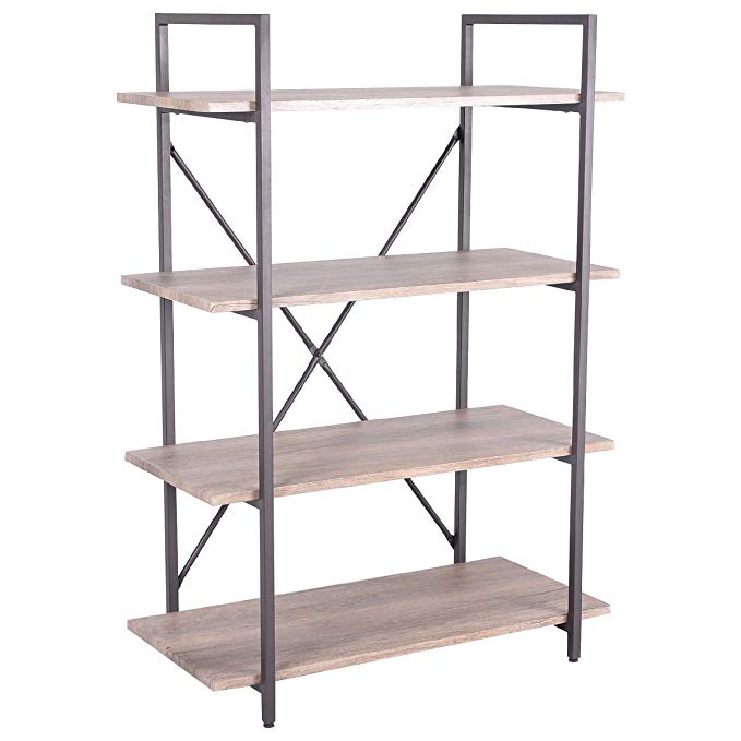 Giantex 4 Tiers Bookcase Metal and Wood Storage Shelf Display Organizer Home Furniture