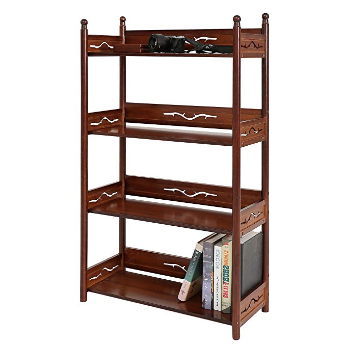 UNICOO - Bamboo 4-Shelf Antique Style Bookcase, Antique Standing Storage Shelf Units, Multifunctional Storage Rack 4 Tier Bookshelf